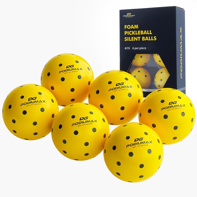 PodiuMax Indoor Pickleball Balls, 6 PCS Quiet Pickleballs, Foam Pickleball for Indoor & Outdoor Practice, Noise Reducing Soft Pickle Balls for All Ground Surfaces - Image 1
